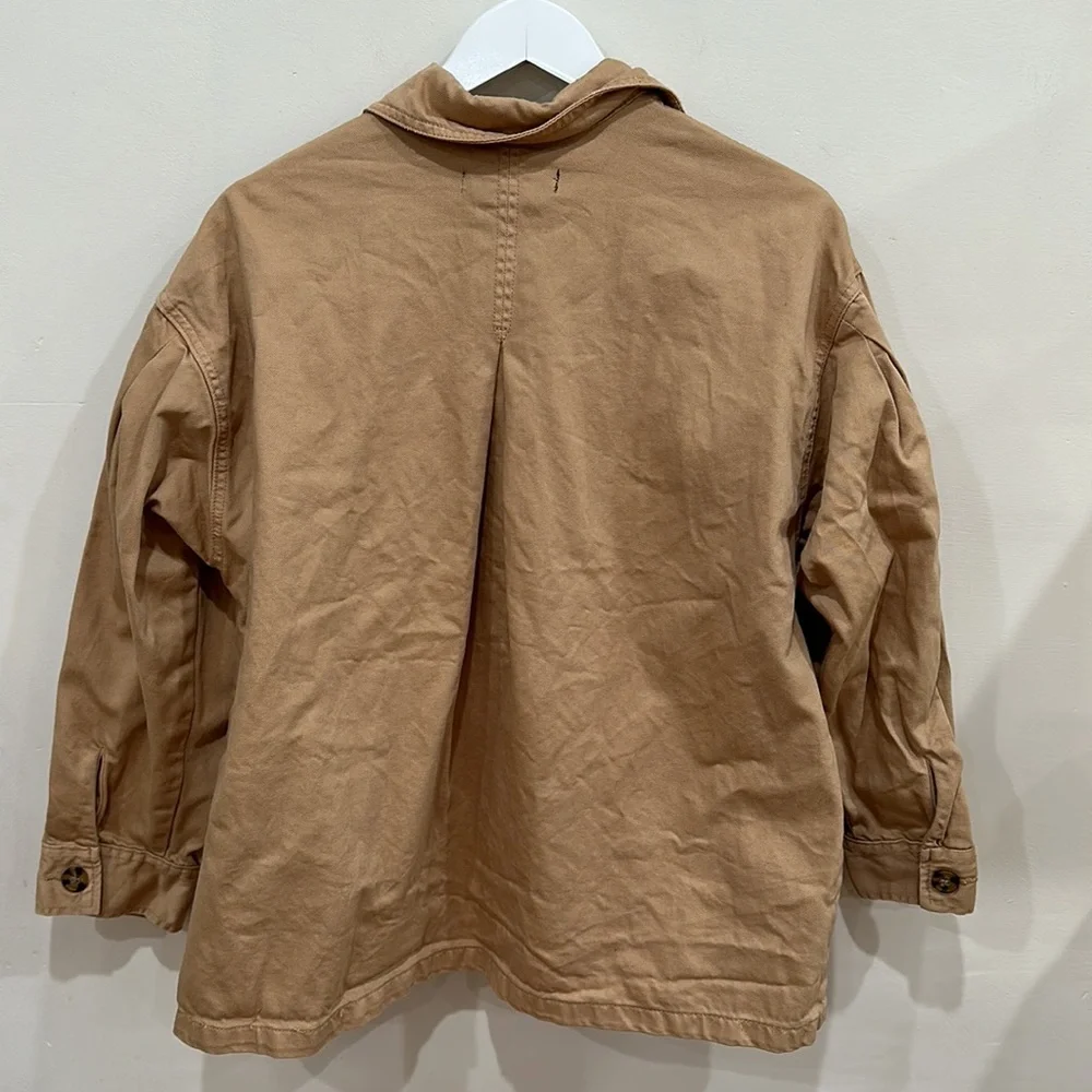 Women’s Forever 21 Canvas Twill Khaki Puff Sleeve Jacket Size Large Tan - Picture 3 of 4